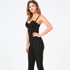 BEBE Laced Detail Sweetheart Bust Black Jumpsuit 8